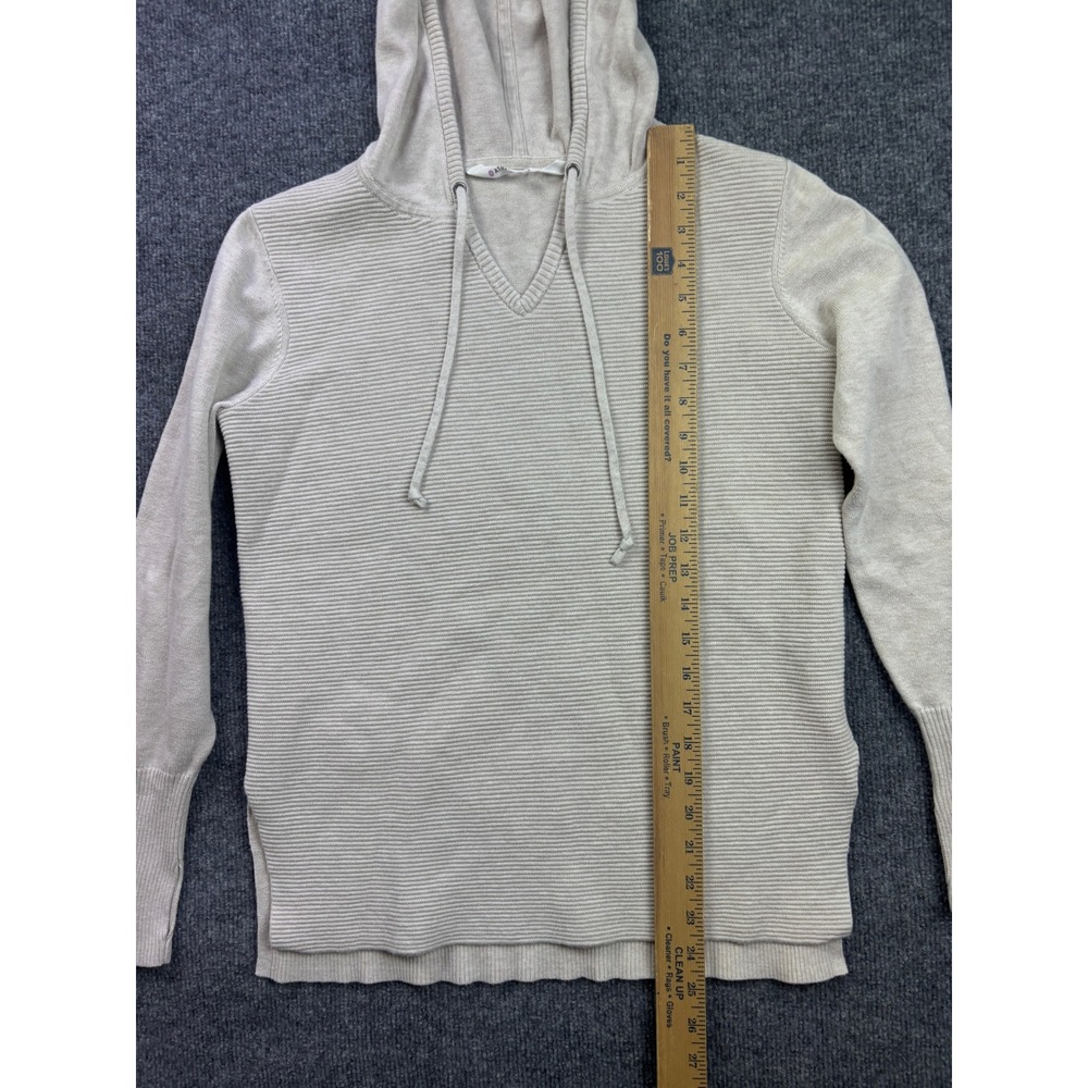Athleta Hoodie Sweater Womens Small Beige Ribbed Knit V-Neck Pullover - Picture 3 of 7